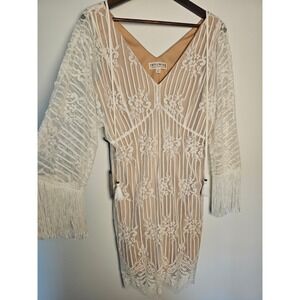 Boho Western Idyllwind Miranda Lambert Lace Mini Dress Womens L White Fringe